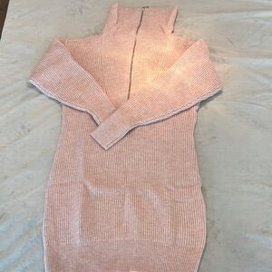 Pink Ribbed Women's Sweater Dress